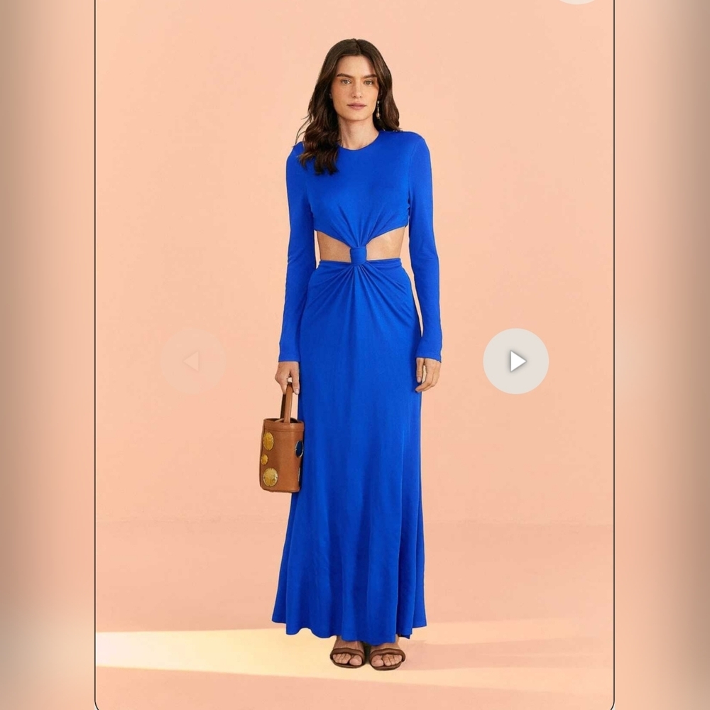 Farm Rio Anthropologie NWT Blue Knot Out Long Sleeve Maxi Dress Size S
